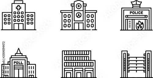 Urban Buildings Silhouette Icon Collection Set