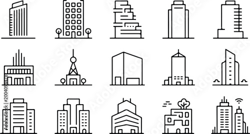 Urban Buildings Silhouette Icon Collection Set