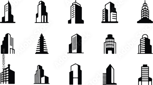 Urban Buildings Silhouette Icon Collection Set