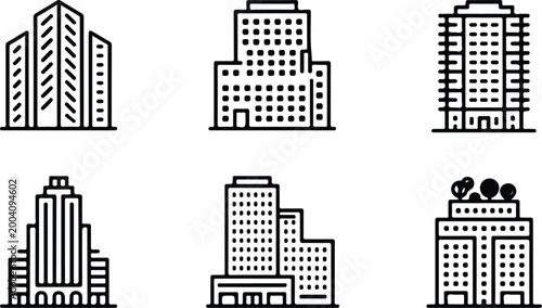 Urban Buildings Silhouette Icon Collection Set