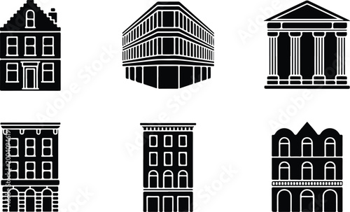 Urban Buildings Silhouette Icon Collection Set