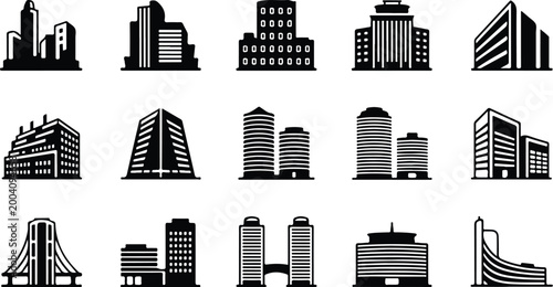Urban Buildings Silhouette Icon Collection Set