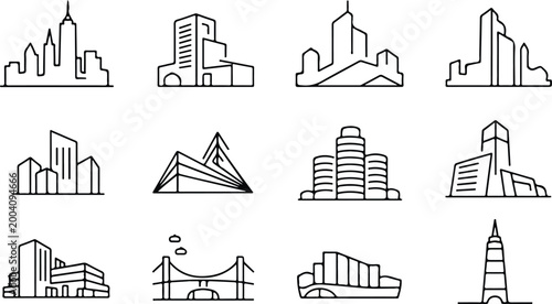 Urban Buildings Silhouette Icon Collection Set