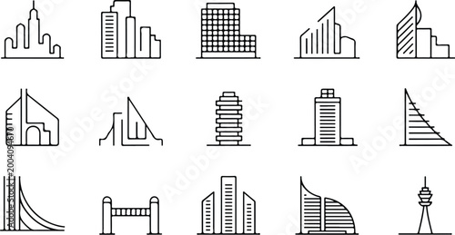 Urban Buildings Silhouette Icon Collection Set