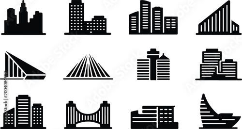 Urban Buildings Silhouette Icon Collection Set