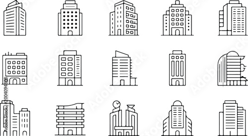 Urban Buildings Silhouette Icon Collection Set