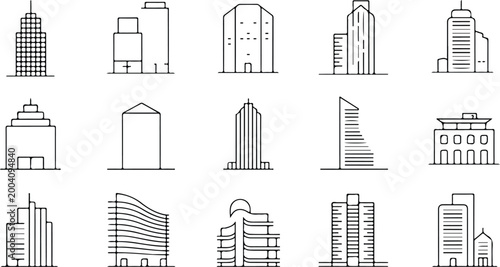Urban Buildings Silhouette Icon Collection Set