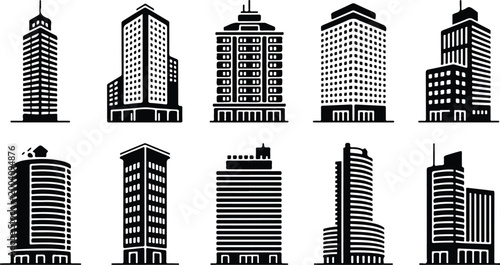 Urban Buildings Silhouette Icon Collection Set