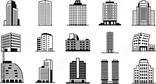 Urban Buildings Silhouette Icon Collection Set