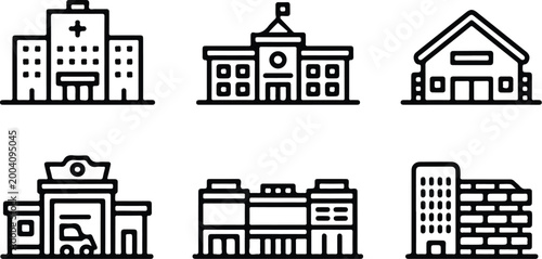 Urban Buildings Silhouette Icon Collection Set