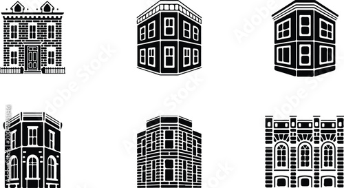 Urban Buildings Silhouette Icon Collection Set