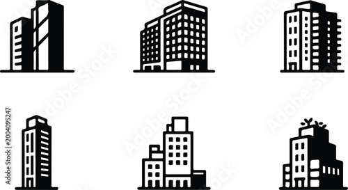 Urban Buildings Silhouette Icon Collection Set