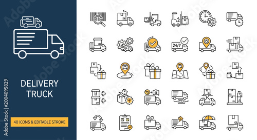Delivery Truck Icon Set Conveying Logistics, Shipping, and Transportation Services with Modern Graphics