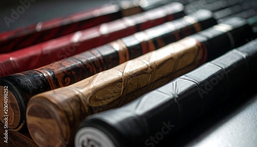 Close-up of diverse sports grips, varying textures