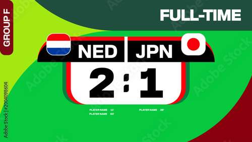 NED vs JPN Football Match Scoreboard Displaying Full-Time Result for Group F tournament football 2026