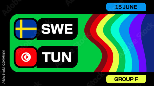 Sweden vs Tunisia Football Match Announcement Presentation for 2026 Tournament Group F, Modern Design.