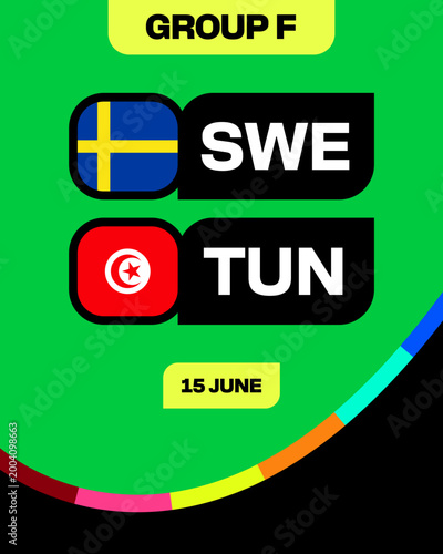 Sweden vs Tunisia Football 2026 Group F Match Announcement Vector Graphic for Tournament Schedule Presentation with Dynamic Design
