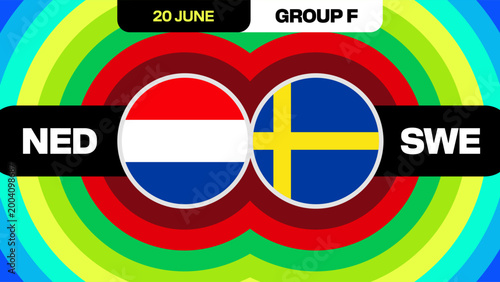 Netherlands vs Sweden Football 2026 Tournament Match Announcing Presentation for Group F with Dynamic Colorful Design.