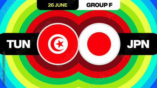 Tunisia vs Japan Football 2026 Match Announcement Template with Vibrant Group F Schedule Design