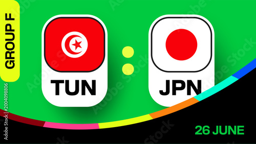 Tunisia vs Japan Football 2026 Match Announcement Template with Vibrant Group F Schedule Design