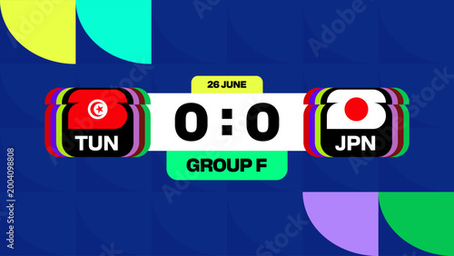 Tunisia vs Japan Football 2026 Match Announcement Scoreboard Presentation with Group F Details in Modern Vector Design