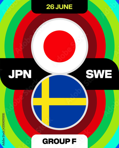Japan vs Sweden Football 2026 Match Announcement Template, a Dynamic Group Stage Competition Graphic for Tournament Promotion.