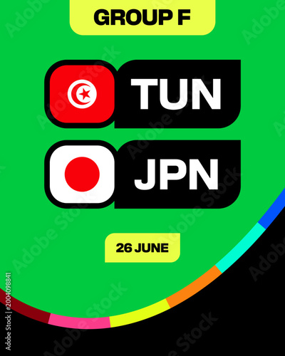 Tunisia vs Japan Football 2026 Group F Match Announcement Vector Design Template for Tournament Schedule