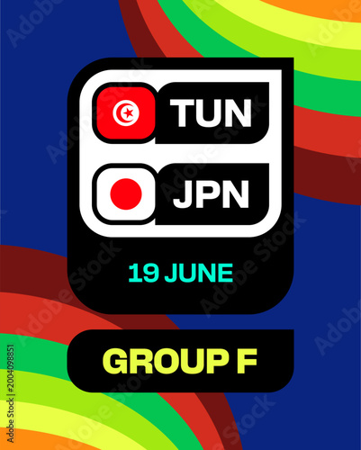 Tunisia vs Japan Football 2026 Match Announcement for Group F Stage in a Dynamic Vector Design.