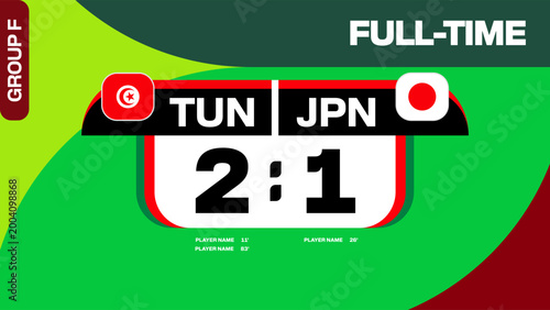 Tunisia vs Japan Football 2026 Tournament Group F Full-Time Match Score Presentation Graphic Design.