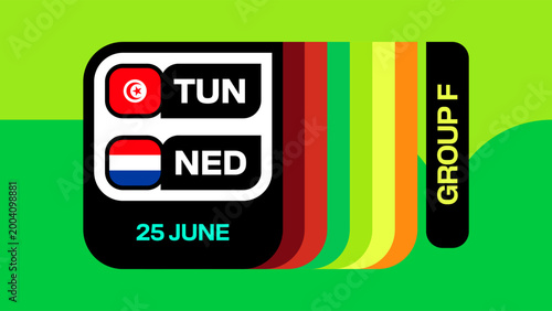 Tunisia vs Netherlands Football 2026 Group F Match Announcement Vector for Sports Tournament Presentation
