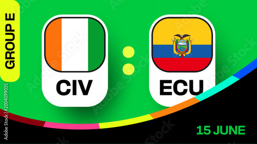 Ireland vs Ecuador Football 2026 Match Announcement Presentation Template with Dynamic Group E Fixture Details