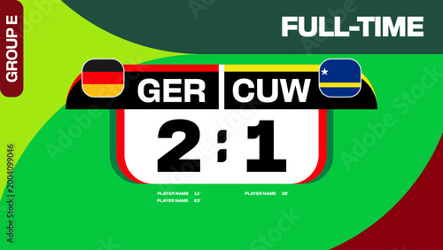 Germany vs Curacao Football Match Scoreboard Announcing Full-Time 21 Result for 2026 Tournament Group E Presentation Graphic