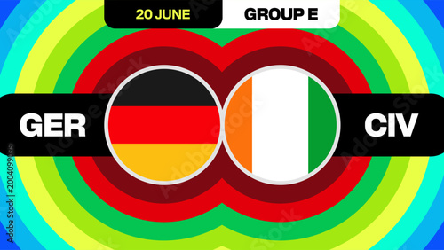 Germany vs Ivory Coast Football Match Announcement for 2026 Tournament Group Stage, Vibrant Dynamic Design.