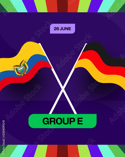 Ecuador vs Germany Football Announcing Group Stage Match for 2026 Tournament with National Flags, Exciting Competition Preview Design