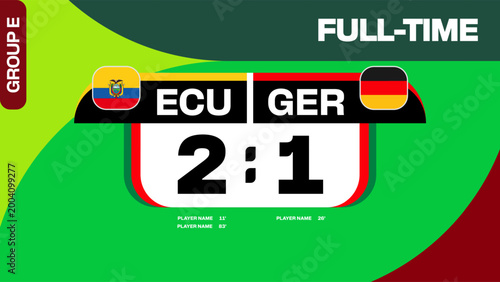 ECU vs GER Football 2026 Full-Time Match Result Announcement with Scoreboard Display for Group E Tournament Stage