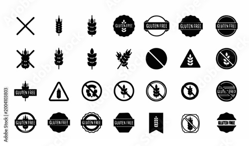 Canvastavla Gluten free vector icon set with food allergy dietary label and wheat free symbo