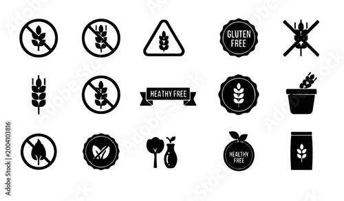 Quadro su tela Modern gluten free icon collection with dietary allergy labels and food certific