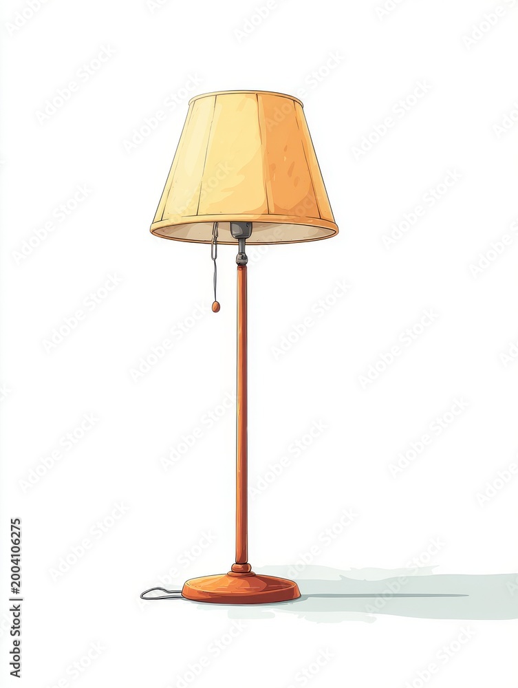 Obraz premium Classic Floor Lamp With Yellow Shade And Orange Base In A White Room