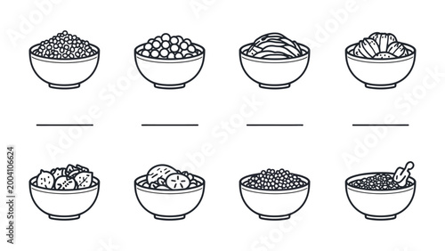 Slika na platnu Bowls of Culinary Delights: An array of bowls brimming with diverse and delectable foods, perfect for any culinary project or menu design