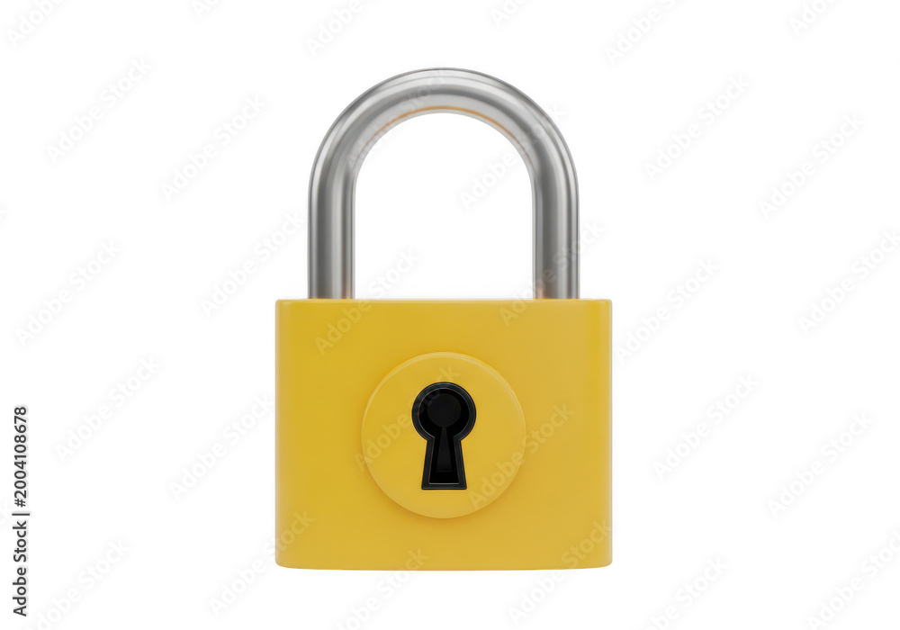 Naklejka premium A yellow padlock with a metallic keyhole and shackle for security purposes