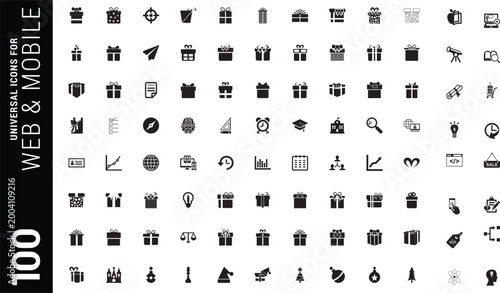 Obraz na plátně 100 universal web mobile icon set modern glyphs for ui ux design