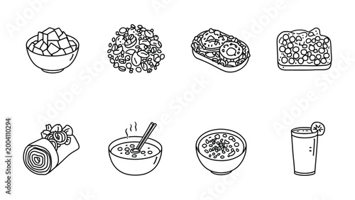фотографія Assorted food delicacies: A collection of various food elements arranged, each with its own unique texture and flavor, promising a culinary exploration