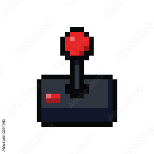 Classic arcade joystick pixel art with red ball top