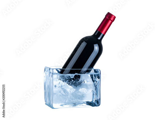 Elegant Red Wine Bottle in Ice Block