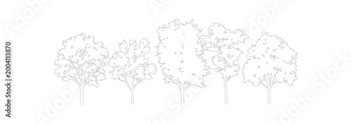Fotografie Minimalist line art trees collection, hand drawn forest sketches, set of 5 thin