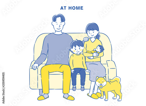 ペットのいる4人家族のイラスト 2C