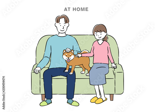 ペットのいる夫婦のイラスト 4C