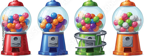 Bild auf Leinwand Colorful Gumball Machines with Various Candy Balls for Fun, Playful, and Retro I