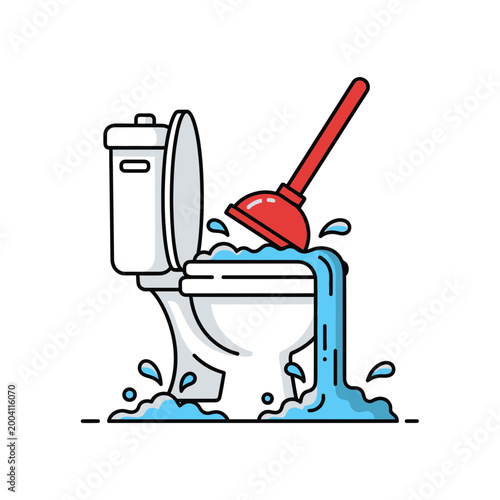 トイレに水漏れがあり、バケツで水を受けている様子を示すイラスト。