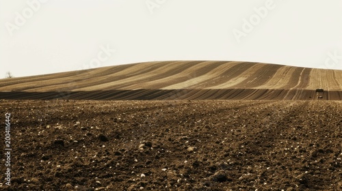 Photo of a plowed field with freshly tilled soil.
